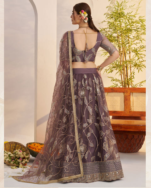 Drak Onion Thread Work Net Unstitched Women Lehenga Choli