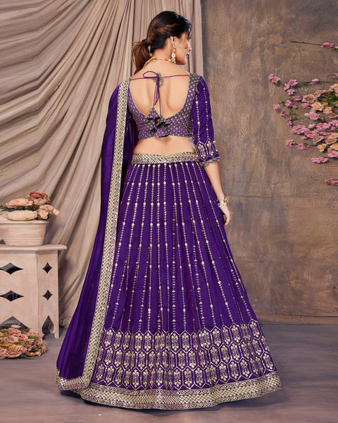 Purple Zari & Sequins Work Vichitra Silk Lehenga Choli With Silk Dupatta