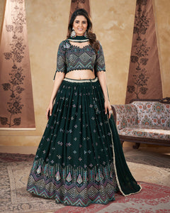 Green Georgette Lehenga Choli With Georgette Dupatta