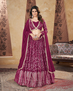 Deep Pink Georgette Lehenga Choli With Georgette Dupatta