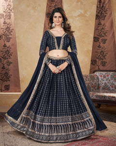 Navy Blue Georgette Lehenga Choli With Georgette Dupatta