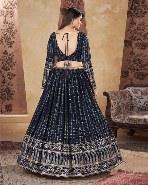 Navy Blue Georgette Lehenga Choli With Georgette Dupatta