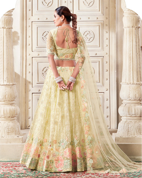 Lemon Net Readymade Sequins Work Embroidered Lehenga Choli For Women Girls