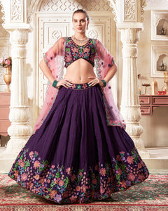 Wine silk Readymade Sequins Work Embroidered Lehenga Choli For Women Girls