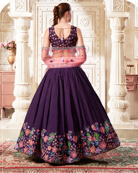 Wine silk Readymade Sequins Work Embroidered Lehenga Choli For Women Girls