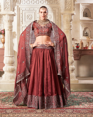 Brown Rangoli Silk Readymade Sequins Work Embroidered Lehenga Choli For Women Girls