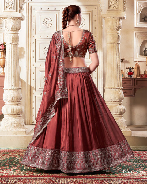 Brown Rangoli Silk Readymade Sequins Work Embroidered Lehenga Choli For Women Girls