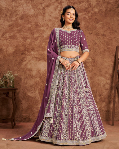 Purple Faux Georgette Unstitched Sequins Work Women Lehenga Choli