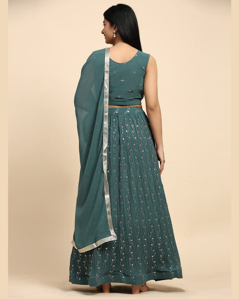 Green Lehenga Choli With Sequins & Thread Work In Georgette Fabric Georgette Green Dupatta