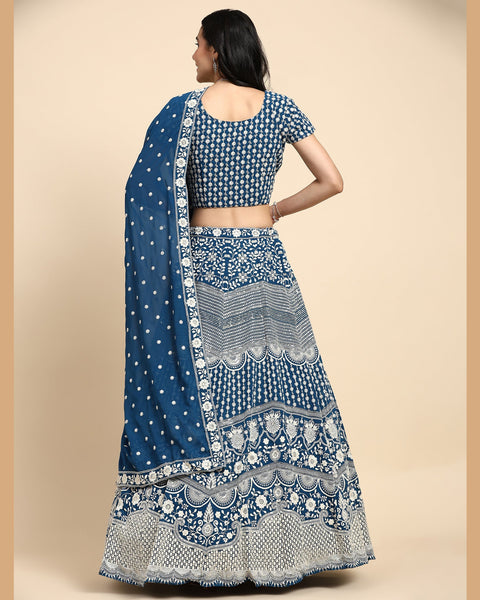 Blue Georgette Thread Embroidered Lehenga Choli With Blue Georgette Dupatta