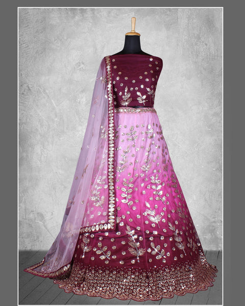 Shaded Pink Net Sequins & Thread Work Customized Women Lehenga Choli With Net Dupatta