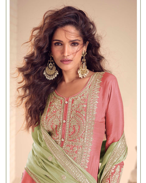 Pink Chinnon Silk Woman Palazzo Suit
