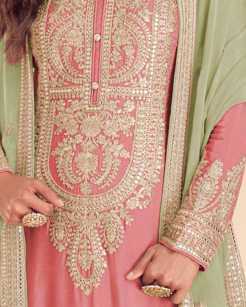 Pink Chinnon Silk Woman Palazzo Suit