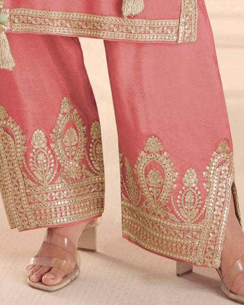 Pink Chinnon Silk Woman Palazzo Suit
