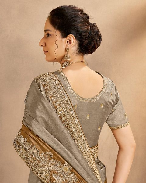 Metalic Gold Saree In Metalic Zari Kora Silk For Women With Silver Blouse