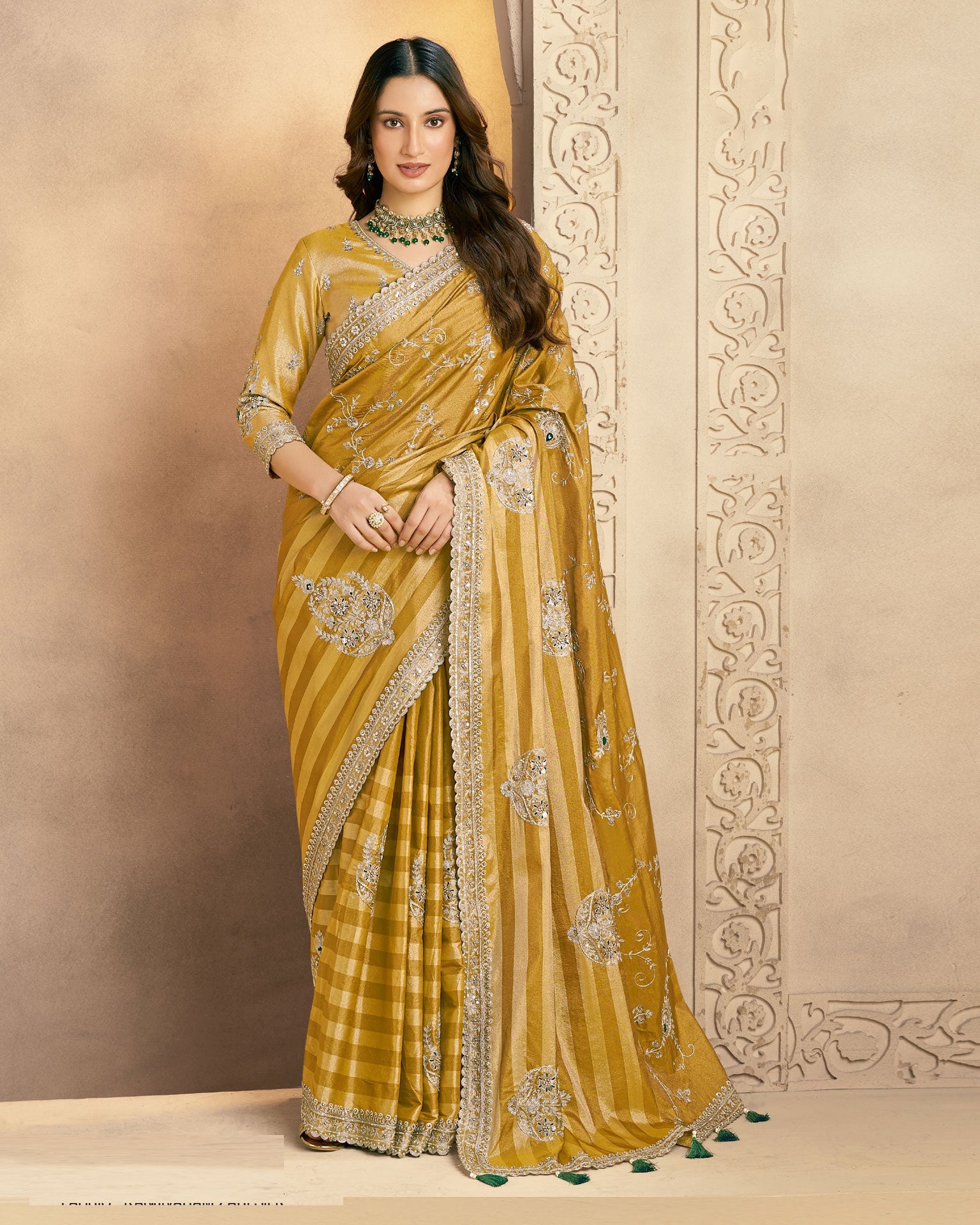 Mustard Kanjivaram Silk Saree For Women With Mustard Blouse