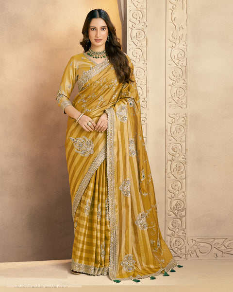 Mustard Kanjivaram Silk Saree For Women With Mustard Blouse