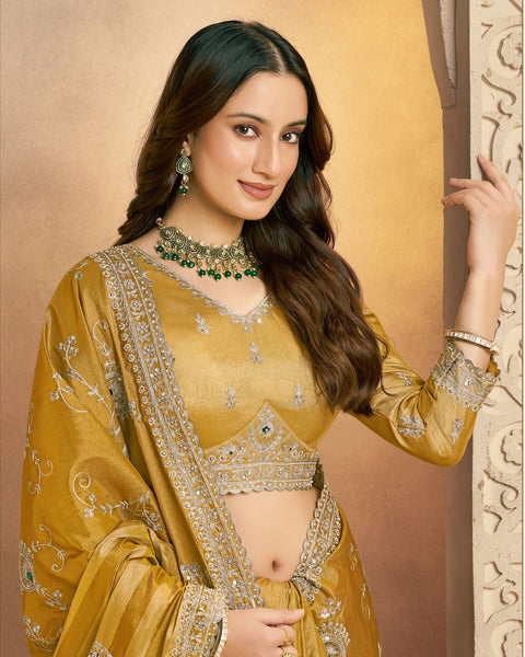 Mustard Kanjivaram Silk Saree For Women With Mustard Blouse