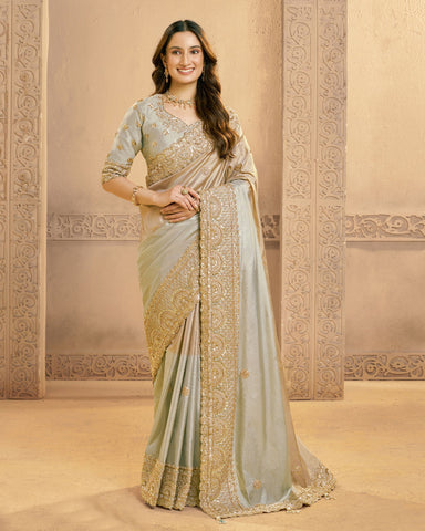 Metalic Silver Saree In Metalic Zari Kora Silk For Women With Silver Blouse