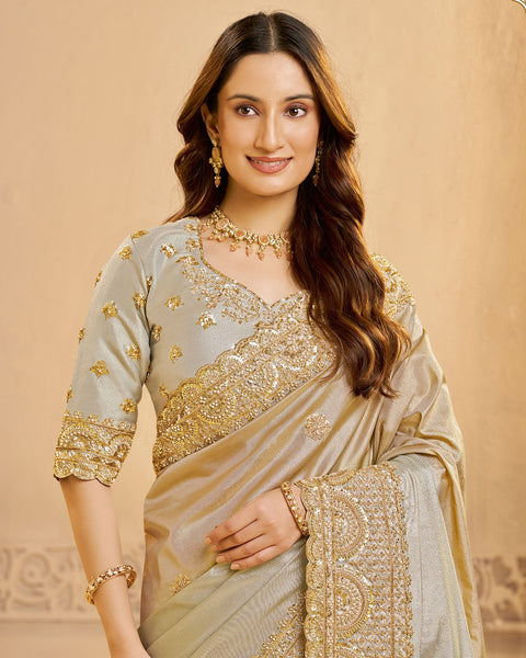 Metalic Silver Saree In Metalic Zari Kora Silk For Women With Silver Blouse