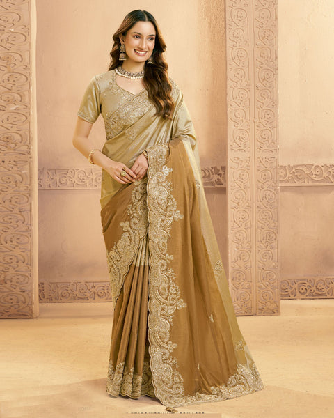 Metalic Golden Saree In Zari Kora Silk For Women With Golden Blouse