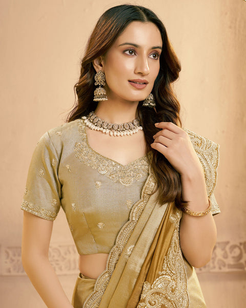 Metalic Golden Saree In Zari Kora Silk For Women With Golden Blouse