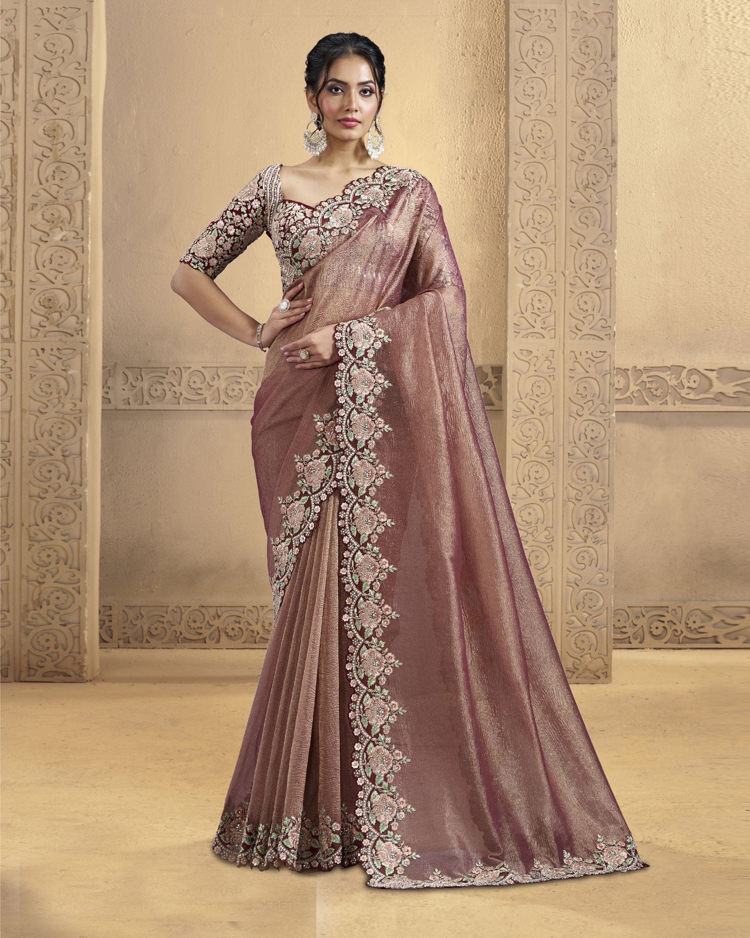 Maroon Banarasi Saree For Women With Raw Silk Blouse
