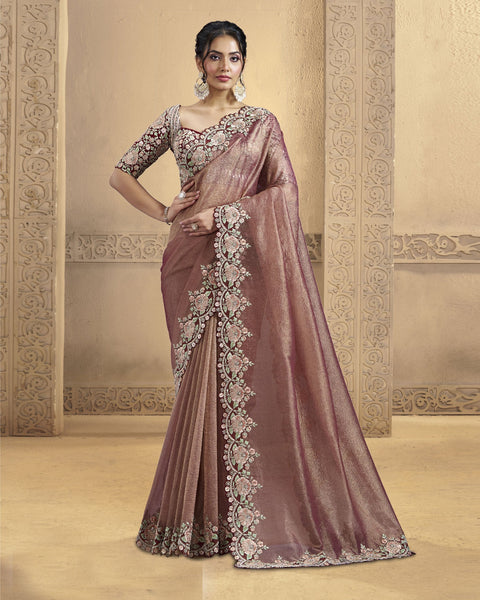 Maroon Banarasi Saree For Women With Raw Silk Blouse