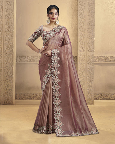 Maroon Banarasi Saree For Women With Raw Silk Blouse