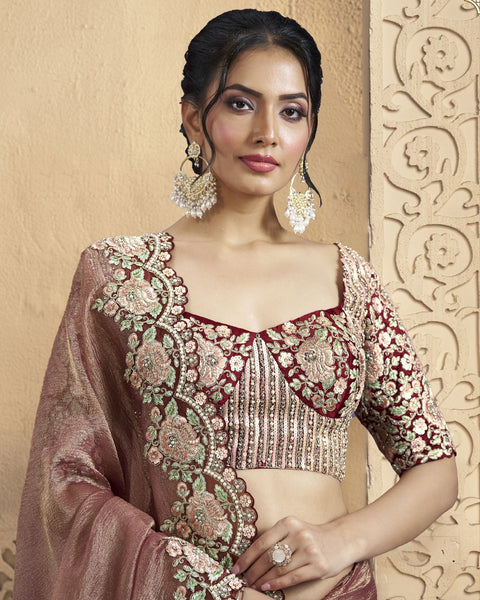 Maroon Banarasi Saree For Women With Raw Silk Blouse