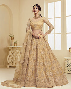 Golden Color Wedding Lehenga Choli In Net Fabric