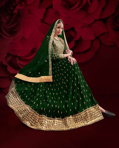 Green Pure Georgette Wedding Anarkali Suit