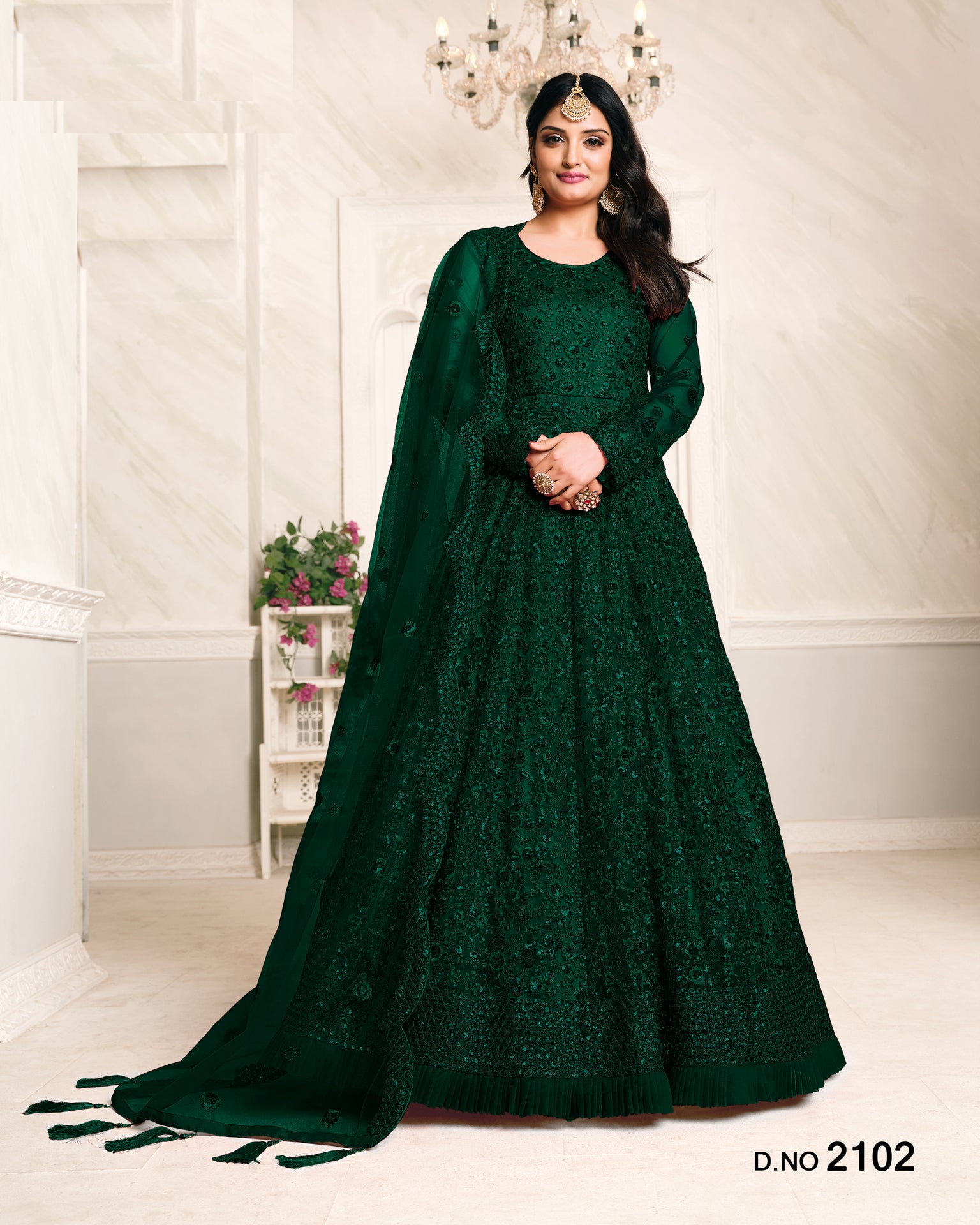 Bottle Green Embroidered Net Floor Length Anarkali Suit 42/XXXL Bottle Green Embroidered Net Floor Length Anarkali Suit 42/XXXL