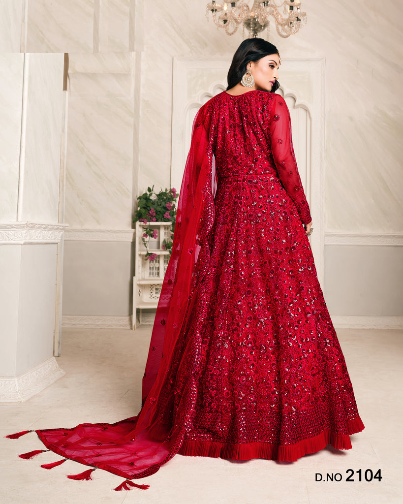 Red Embroidered Net Floor Length Anarkali Suit Unstitched Red Embroidered Net Floor Length Anarkali Suit Unstitched
