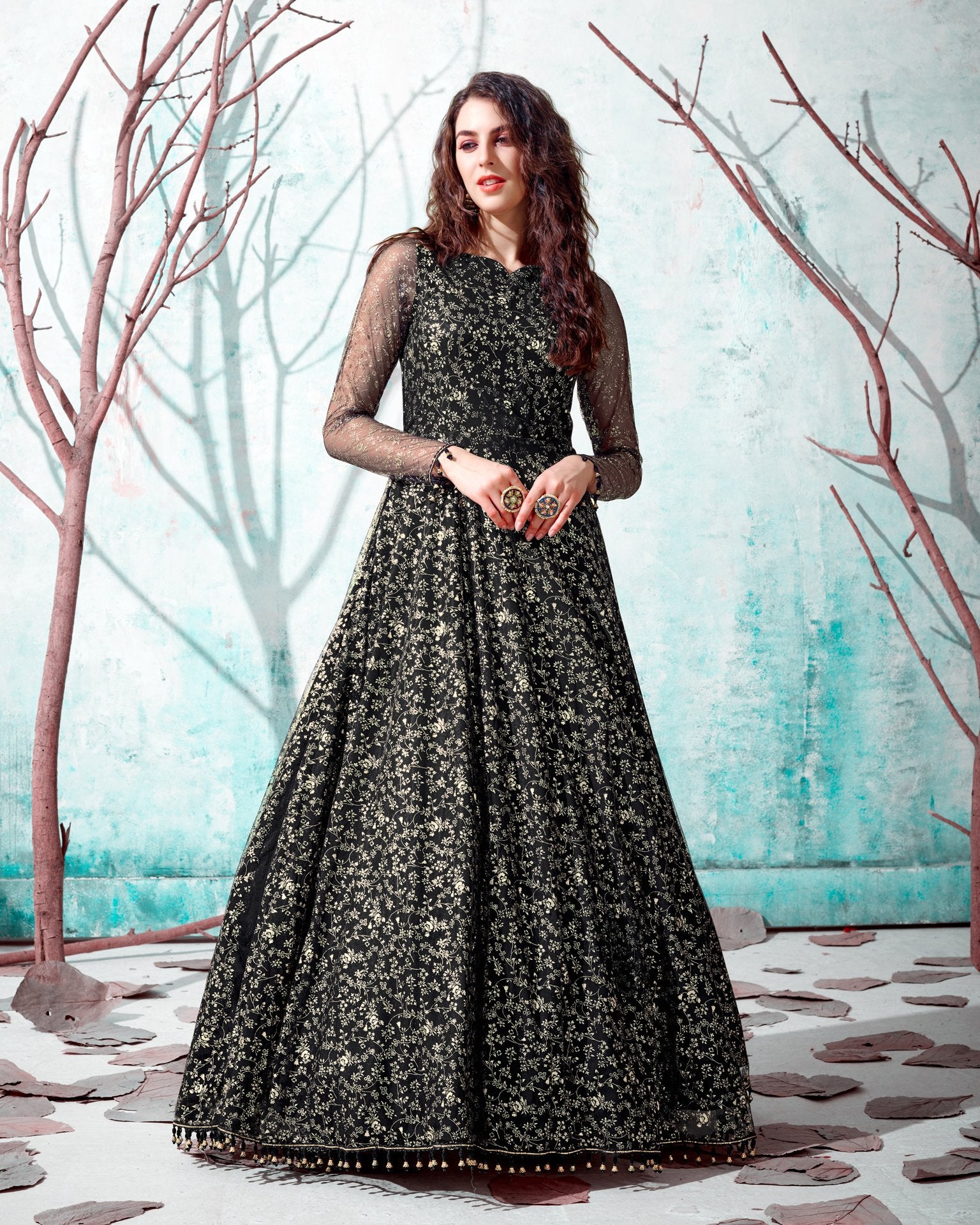 Ladies Rayon Floral Printed Anarkali Gown, Black And Pink at Rs 498 in  Jaipur