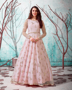 Light Pink Net Anarkali Gown