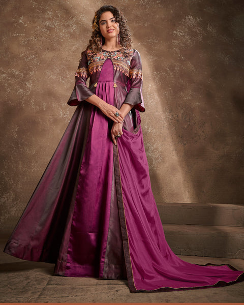 Wine Silk Anarkali Gown