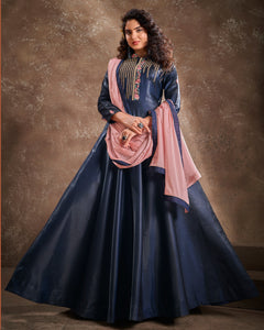 Navy Blue Silk Anarkali Gown