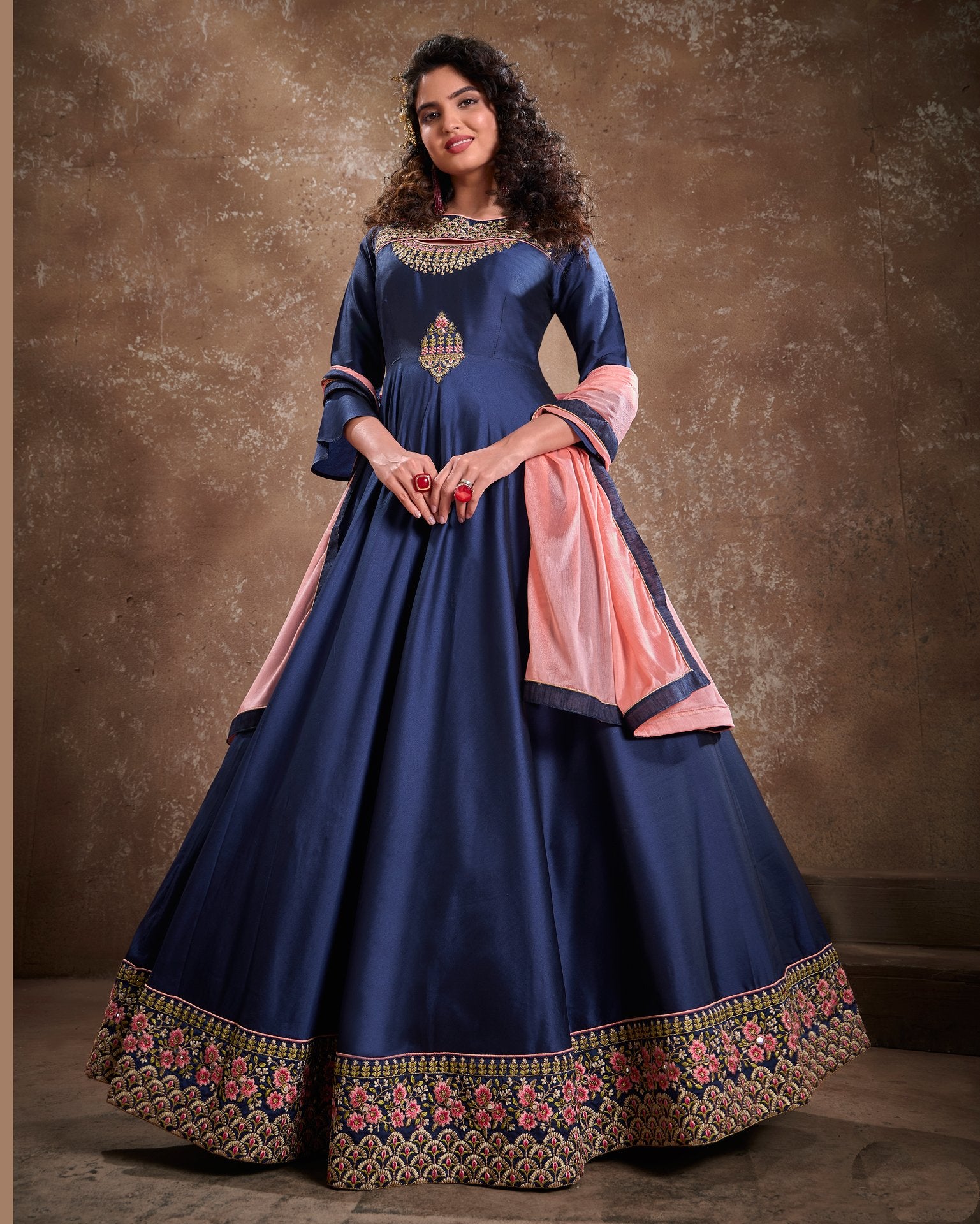 Blue Silk Anarkali Gown