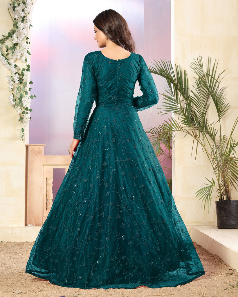 Beautiful Green Color Ruffle Flair Anarkali Gown – bollywoodlehenga