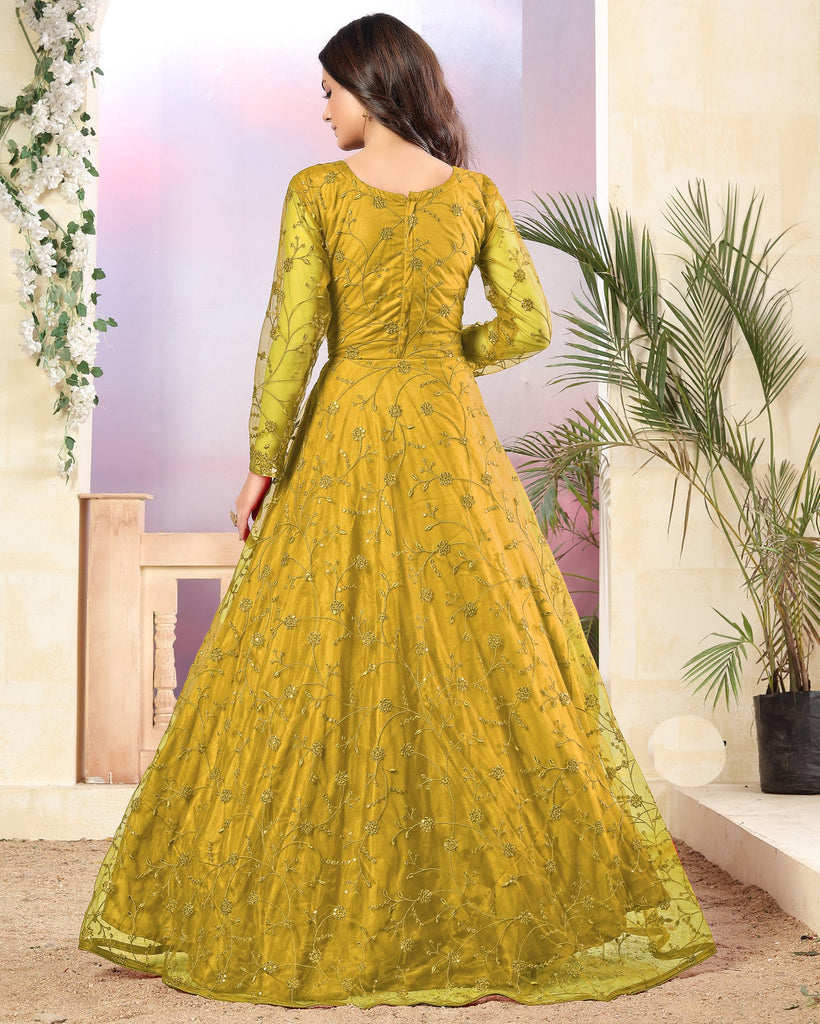 Yellow Sequins Embellished Anarkali Suit Set 4958SL16