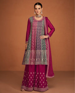 Pink Chinnon Silk Frock Suit With Palazzo