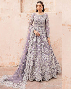 Purple Wedding Wear Anarkali Frock Suit With Net Dupatta