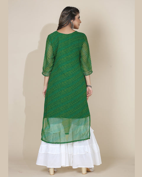 Green Jaipuri Print Embroidered Georgette Kurta Sharara Set