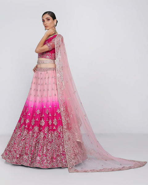 Shaded Pink Heavy Embroidered Bridal Lehenga Choli With Dupatta