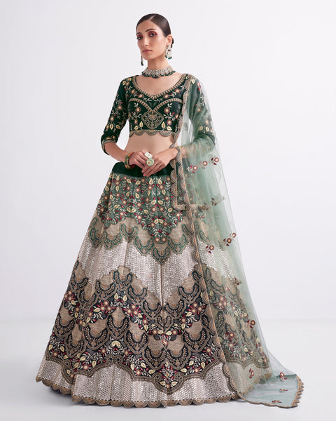 Shaded Green Heavy Embroidered Bridal Lehenga Choli With Dupatta