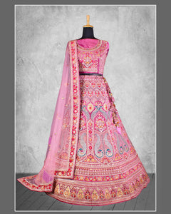Pink Sequins Work Velvet Fabric Bridal Lehenga Choli With Pink Net Embroidered Dupatta