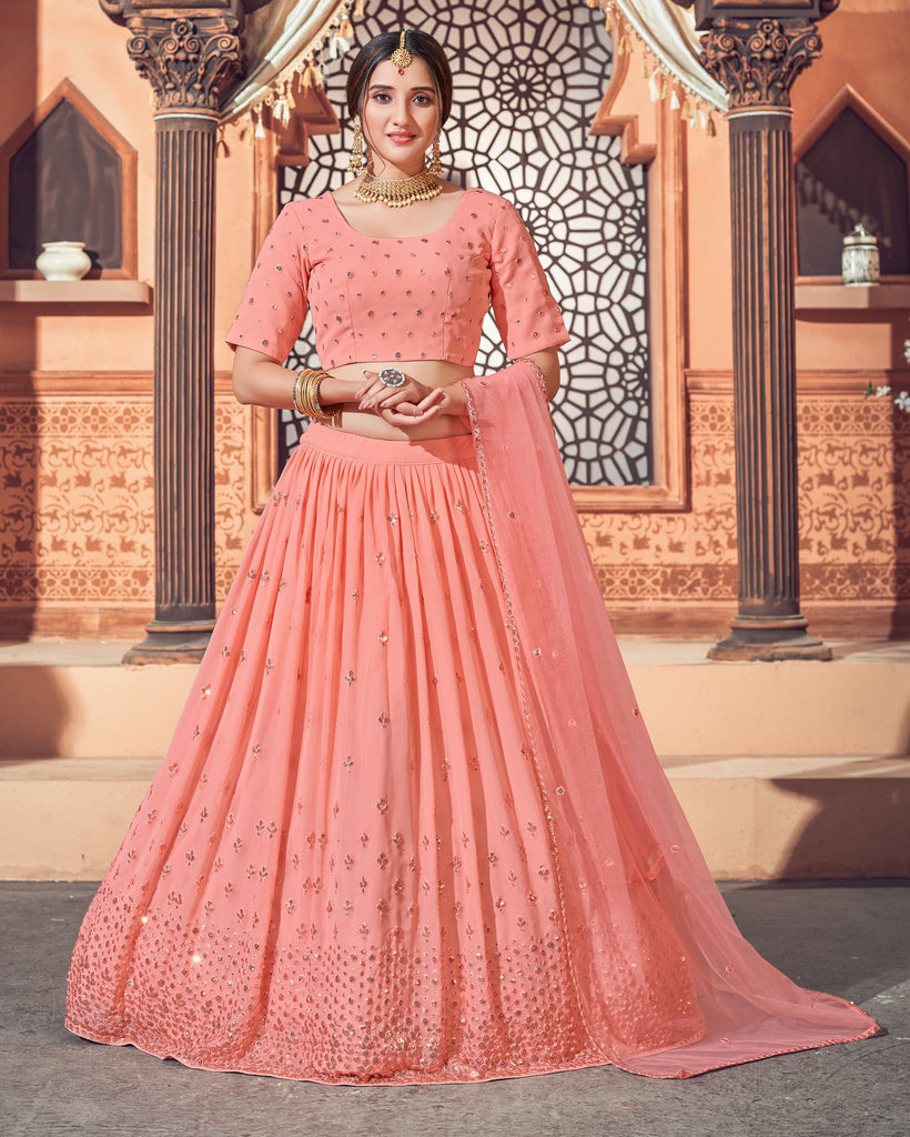 Goergette wedding look girls lehenga choli in peach - G3-GCS0875 