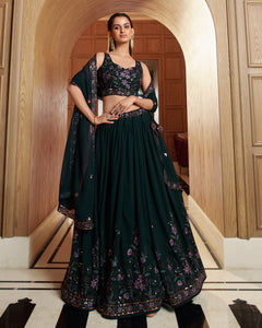 Green Georgette Lehenga Choli With Embroidered Blouse & Georgette Dupatta