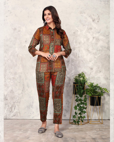 Multicolor Rayon Co-Ord Suit In Digital Print